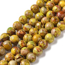 Jaune Brins de perles de jaspe impérial naturel, teint, ronde, jaune, 8~8.5mm, Trou: 1~1.2mm, Environ 47~48 pcs/chapelet, 15.16 pouce (38.5 cm)