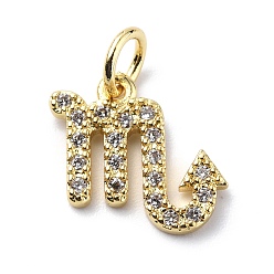 Scorpio Brass Micro Pave Cubic Zirconia Charms, Constellation Charm, with Jump Rings, Real 18K Gold Plated, Scorpio, 12x12.5x1.5mm, Hole: 3.4mm