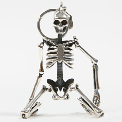 Platinum Alloy Pendant Keychain, with Alloy Findings and Lobster Claw Clasps, Skeleton, Platinum, 13cm