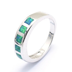 Platinum Synthetic Opal Finger Rings, with Brass Findings, Long-Lasting Plated, Size 7, Turquoise, Platinum, 17.5mm