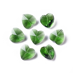 Verde Perlas de vidrio transparentes, facetados, corazón, verde, 14x14x8~9 mm, agujero: 1~1.2 mm
