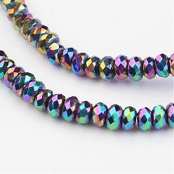 Plaqué Multicolore Perles en verre electroplate, facette, rondelle, multi-couleur plaquée, 3x2mm, Trou: 1mm, Environ 165~169 pcs/chapelet, 15~16 pouce (38~40 cm)