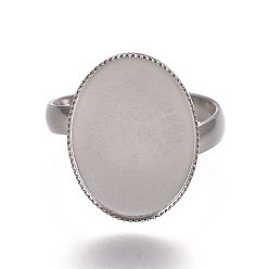 Color de Acero Inoxidable 304 componentes de anillos de dedo de acero inoxidable, fornituras base de anillo almohadilla, oval, color acero inoxidable, Bandeja: 18.5x13.5 mm, talla 7, 17.5 mm