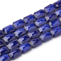 Bleu Perles de verre opaques de couleur unie, facette, rectangle octogone, bleu, 14x10x7mm, Trou: 1mm, Environ 25 pcs/chapelet, 113.97 pouce (35.5 cm)