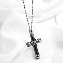 Noir Colliers à pendentif croix en acier inoxydable, colliers de cendres d'urne, noir, 19.69 pouce (50 cm)