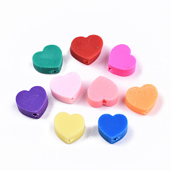 Color mezclado Abalorios de la arcilla de polímero hechos a mano, corazón, color mezclado, 10x10x5 mm, agujero: 2 mm