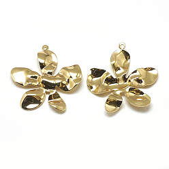 Real 18K Gold Plated Brass Wavy Pendants, Flower, Real 18K Gold Plated, 33.5x32x1mm, Hole: 1mm