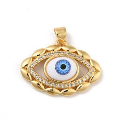 Royal Blue Brass Micro Pave Cubic Zirconia Pendants, with Acrylic, Cadmium Free & Lead Free, Long-Lasting Plated, Evil Eye, Real 18K Gold Plated, Royal Blue, 19.5x26x7mm, Hole: 4x3.5mm