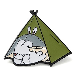 Others Cartoon Camping Rabbit Enamel Pins, Black Zinc Alloy Badge for Women, Tent, 34x39.5x2mm