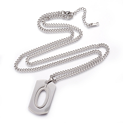 Letter O 304 Stainless Steel Split Initial Pendant Necklaces, with Lobster Claw Clasps and Curb Chains, Rectangle with Letter, Letter.O, 27.55 inch(70cm), Pendant: 41x23x2mm