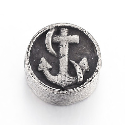 Gunmetal 304 Stainless Steel Beads, Flat Round with Anchor, Gunmetal, 10.5x4.5mm, Hole: 2mm