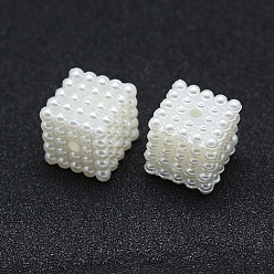 Ivoire Perles de nacre en plastique ABS, cube, blanc crème, 12x12x12mm, Trou: 1mm, environ450 pcs / 500 g