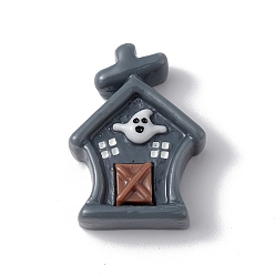 Casa Cabujones de resina opaca con tema de halloween, negro, patrón de la casa, 27x19x6.5 mm