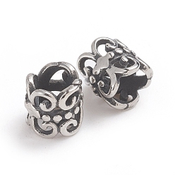 Antique Silver 304 Stainless Steel Beads, Large Hole Beads, Column with Fleur De Lis, Antique Silver, 6.8x7mm, Hole: 4.5mm
