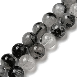 Quartz Rutilated Qualité d'un brin de perles de quartz tourmaliné naturel/quartz rutilé noir, ronde, 10mm, Trou: 0.8mm, Environ 39 pcs/chapelet, 15.20'' (38.6 cm)