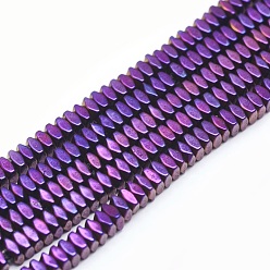 Purple Plated Electroplate Non-magnetic Synthetic Hematite Beads Strands, Vacuum Plating, Faceted, Square, Purple Plated, 2x2x1mm, Hole: 0.6mm, about 406pcs/strand, 15.7 inch(40cm)