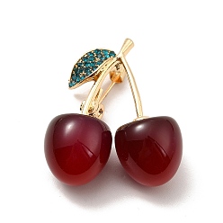 Dark Red 3D Resin Cherry Brooch Pin with Rhinestone, Golden Alloy Badge for Backpack Clothes, Cadmium Free & Lead Free, Dark Red, 36.5x30.5x15mm, Pin: 0.8mm
