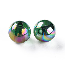 Vert Perles acryliques transparentes, de couleur plaquée ab , ronde, verte, 12x11mm, Trou: 2.5mm, environ566 pcs / 500 g