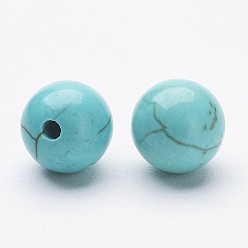 Turquoise Natural Magnesite Beads, Dyed & Heated, Half Drilled, Round, Turquoise, 6~6.5mm, Hole: 1mm