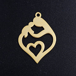 Golden 304 Stainless Steel Pendants, Heart with Mother and Child, for Mother's Day, Golden, 24x17x1mm, Hole: 1.5mm