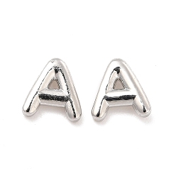 Letter A Brass Hollow Out Initial Letter Stud Earrings for Women, Platinum, Lead Free & Cadmium Free, Letter.A, 7x6.5x1.5mm, Pin: 0.8mm