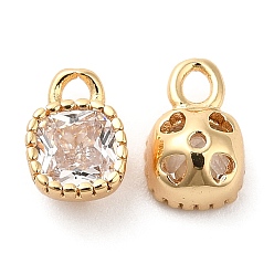 Real 18K Gold Plated Glass Charms, with Brass Findings, Square, Real 18K Gold Plated, 7x5x3.5mm, Hole: 2mm