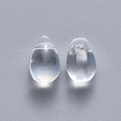 Clear Transparent Spray Painted Glass Charms, AB Color Plated, Teardrop, Clear AB, 9x6x6mm, Hole: 1mm