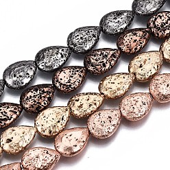 Mixed Color Electroplated Natural Lava Rock Bead Strands, Bumpy, Teardrop, Mixed Color, 15x11x5mm, Hole: 1.2mm, about 28pcs/strand, 15.75 inch(40cm)