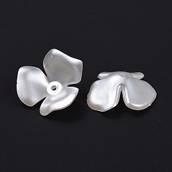 White Flower Imitation Pearl Acrylic Bead Caps, 3-Petal, White, 22x6.5mm, Hole: 1mm, about 692pcs/500g