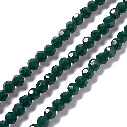 Dark Green Faceted Glass Beads Strands, Round, Dark Green, 6x5.5mm, Hole: 1.2mm, about 95pcs/strand, 22.24''(56.5cm)