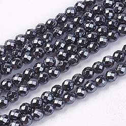 Black Non-magnetic Synthetic Hematite Beads Strands, Grade A, Faceted, Round, Black, 3mm