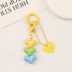 Gold Resin Keychain, with Spray Painted Alloy Findings, Heart, Gold, 4.6x2.2cm and 6.8x2.2cm