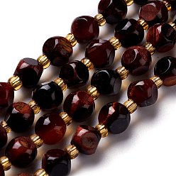 Tiger Eye Natural Red Tiger Eye Beads Strand, with Seed Beads, Six Sided Celestial Dice, 8~8.5x8~8.5x8~8.5mm, Hole: 0.5mm, about 20pcs/strand, 8.07''(20.5cm)