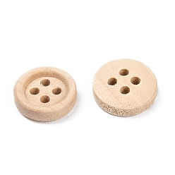 Trigo Botones redonda natural 4 agujero, Botones de madera, blanco antiguo, sobre 13 mm de diámetro, agujero: 1 mm, 1000 unidades / bolsa