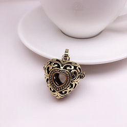 Antique Bronze Tibetan Style Brass Bead Cage Pendants, for Chime Ball Pendant Necklaces Making, Hollow Heart Charm, Antique Bronze, 26.5x27.5x19.8mm, Hole: 4.5x10mm