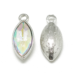 Clear AB Alloy Glass Pendants, Faceted, Horse Eye, Platinum, Clear AB, 20x9x5mm, Hole: 1.5mm