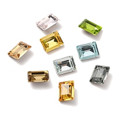 Mixed Color Faceted K9 Glass Rhinestone Cabochons, Pointed Back & Back Plated, Rectangle, Mixed Color, 8x6x3mm