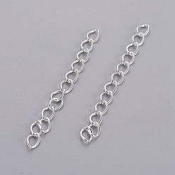 Серебро Железные концы с удлиненной цепочкой для ожерелья, браслета на щиколотке, без кадмия и без свинца, серебряные, 50x3.5 мм, Коннекторы : 5.5x3.5x0.5 мм