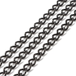 Electrophoresis Black 304 Stainless Steel Curb Chains, Textured, Unwelded, with Spool, Electrophoresis Black, 10x7x1.5mm, about 16.40 Feet(5m)/Roll