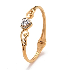 Золотой Двойное крыло с кристаллами и стразами с браслетом-манжетой в форме сердца, шарнирный открытый браслет для женщин, золотые, внутренний диаметр: 2-1/4 дюйм (5.6 см)