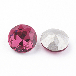 Fuchsia Pointed Back & Back Plated K9 Glass Rhinestone Cabochons, Grade A, Faceted, Flat Round, Fuchsia, 10x5mm