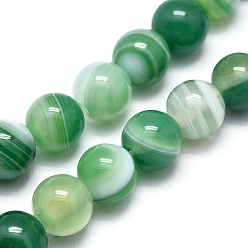 Sea Green Natural Striped Agate/Banded Agate Beads Strands, Dyed & Heated, Round, Sea Green, 8mm, Hole: 1mm, about 46pcs/strand, 14.9 inch(38cm)