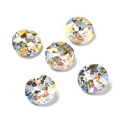 Light Crystal AB Light AB Style Glass Rhinestone Cabochons, Pointed Back & Back Plated, Faceted, Flat Round, Light Crystal AB, 18x7.3mm