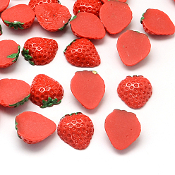 Red Strawberry Resin Decoden Cabochons, Imitation Food, Red, 20x18x7mm