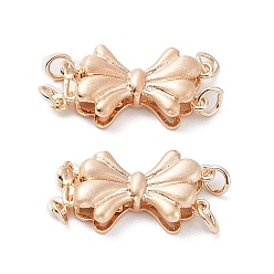 Real 18K Gold Plated Rack Plating Bowknot Brass Box Clasps, 2-strand, 4-hole, Drawbench Style, Long-Lasting Plated, Real 18K Gold Plated, 10x24x4.5mm, Hole: 2.3mm