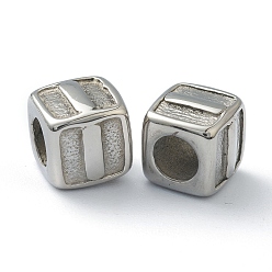 Letter I 304 Stainless Steel European Beads, Large Hole Beads, Horizontal Hole, Cube with Letter, Stainless Steel Color, Letter.I, 8x8x8mm, Hole: 4mm