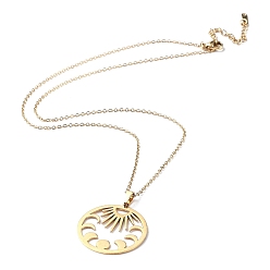 Doré  201 collier pendentif soleil et phases de lune en acier inoxydable avec chaînes câblées, or, 17.72 pouce (45 cm)