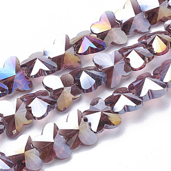Old Rose Electroplate Glass Beads, AB Color Plated, Faceted, Butterfly, Old Rose, 12x14.5x7.5mm, Hole: 1mm