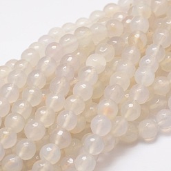 Creamy White Dyed Natural Agate Faceted Round Beads Strands, Creamy White, 8mm, Hole: 1mm, about 48pcs/strand, 15.3 inch
