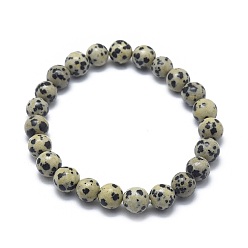 Jaspe Dalmate Bracelets extensibles naturels en jaspe dalmatien, ronde, 2 pouces ~ 2-1/8 pouces (5.2~5.5 cm), perle: 10 mm